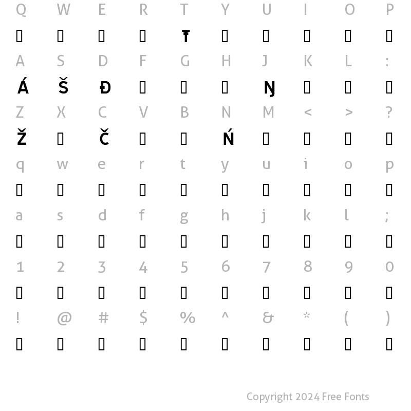 Character Map of TRATEXNEGVERSALSAMISK NEGVERSALSAMISK