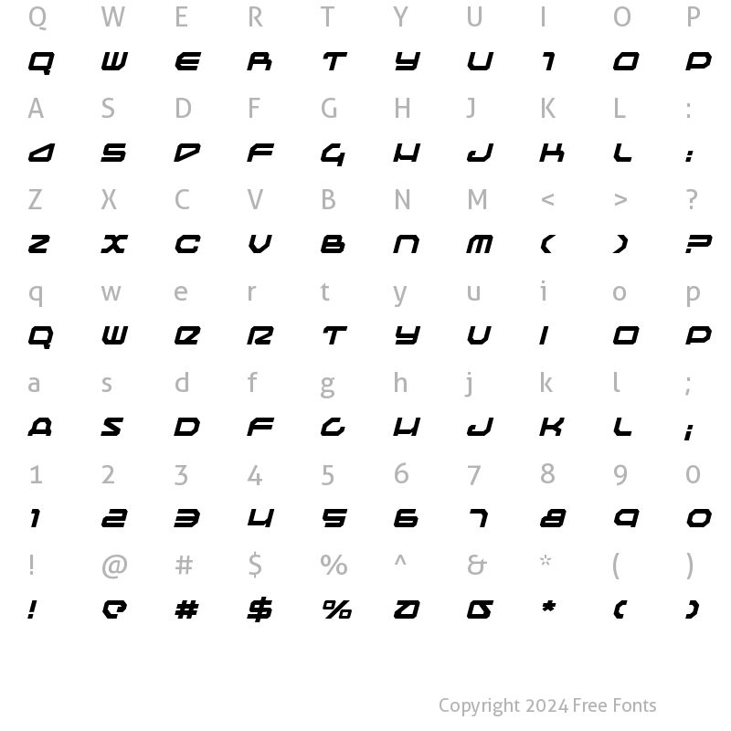 Character Map of Traveler Italic Italic