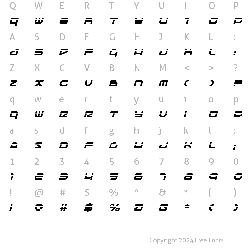 Character Map of Traveler Laser Italic Italic