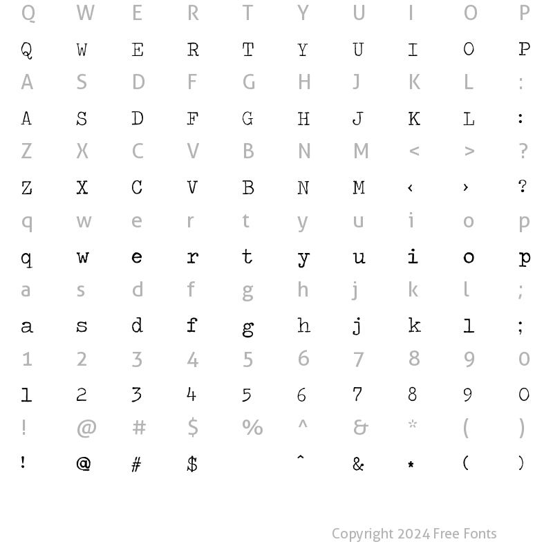 Character Map of Traveling _Typewriter Regular