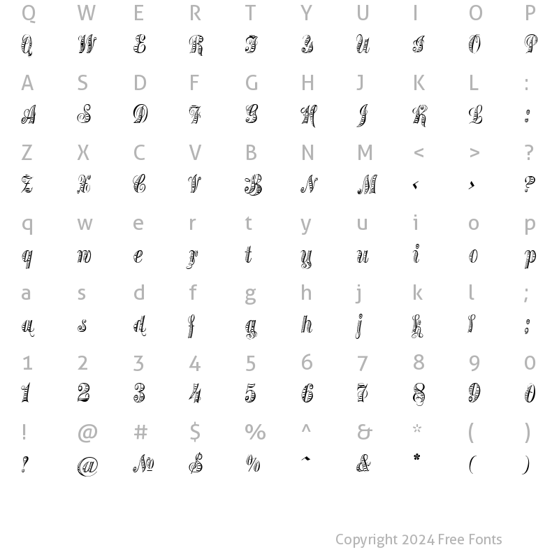 Character Map of Treasury Platinum Alt Regular