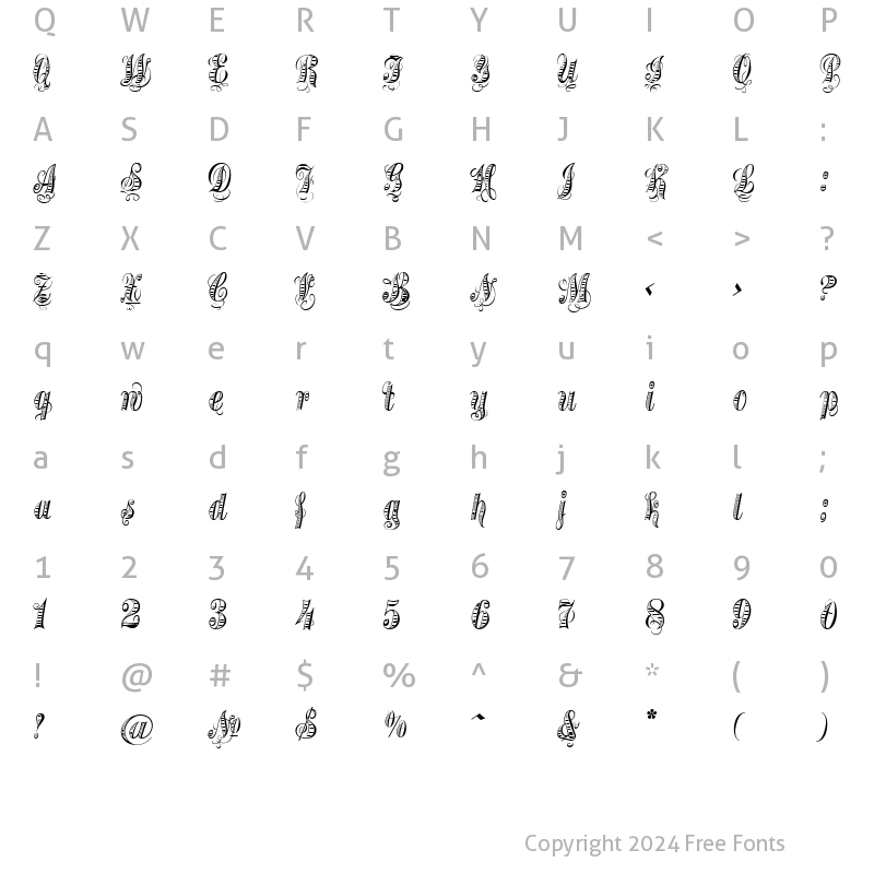 Character Map of Treasury Platinum Regular