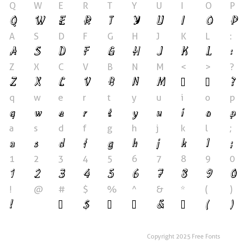 Character Map of Treehouse Oblique