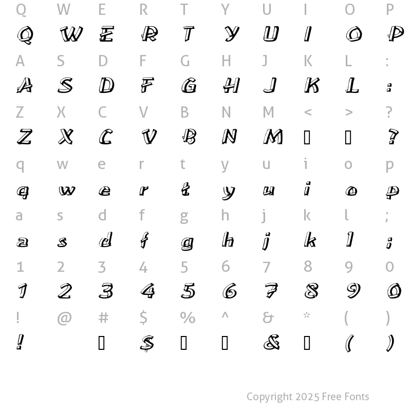 Character Map of TreehouseExtended Oblique