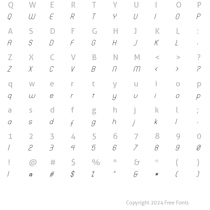 Character Map of Trellacote Italic