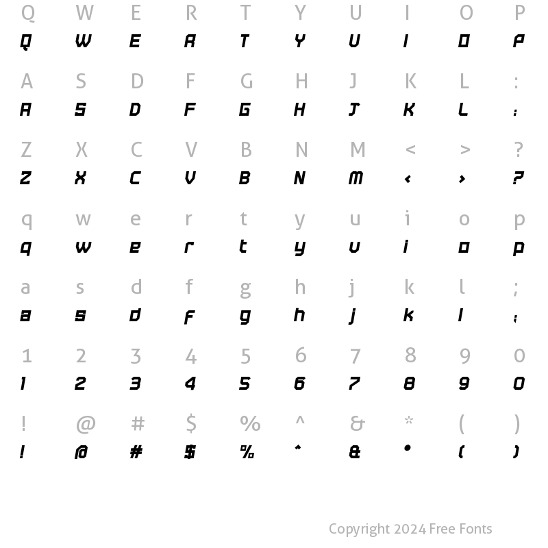 Character Map of Tremble Bold Italic