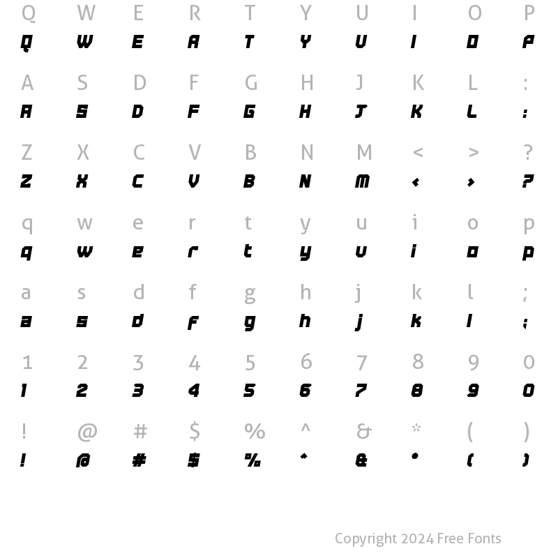 Character Map of Tremble Ultra Italic