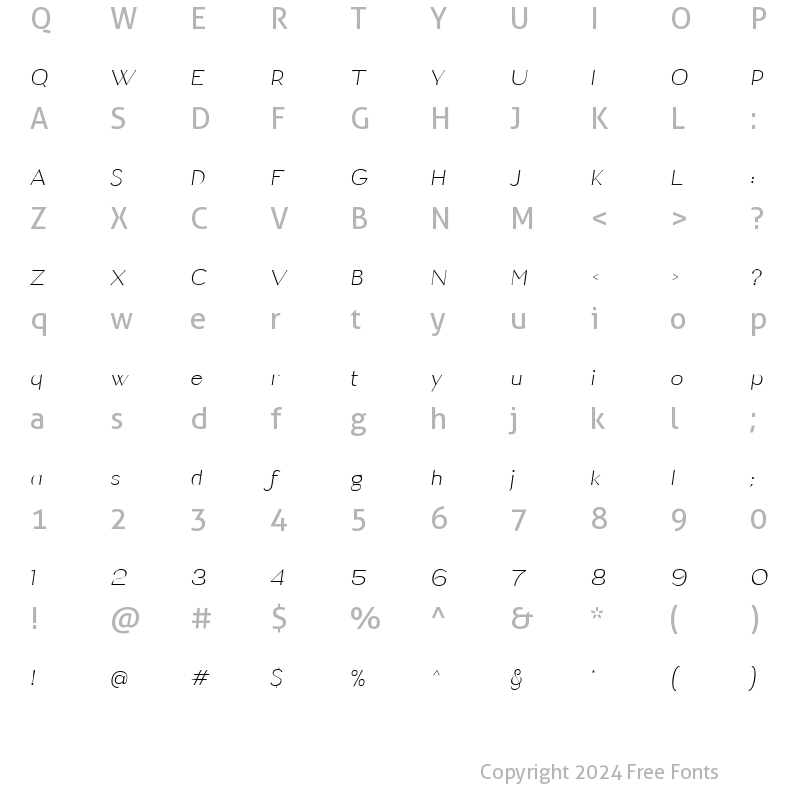 Character Map of Tresor Italic 200