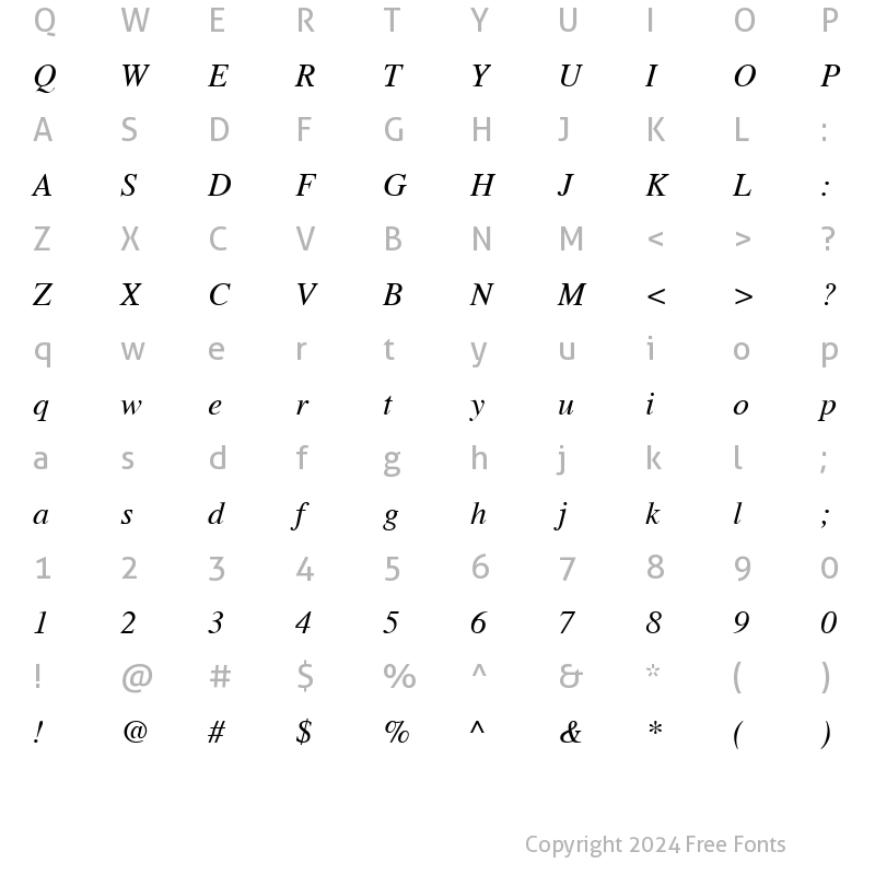 Character Map of Tribune Italic