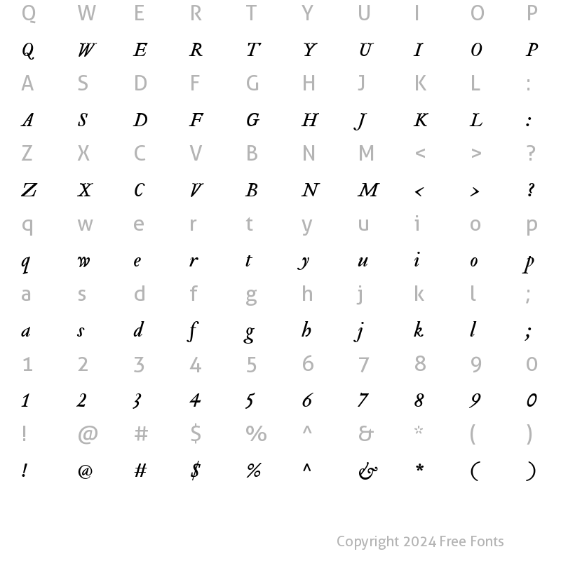 Character Map of Tribute Italic