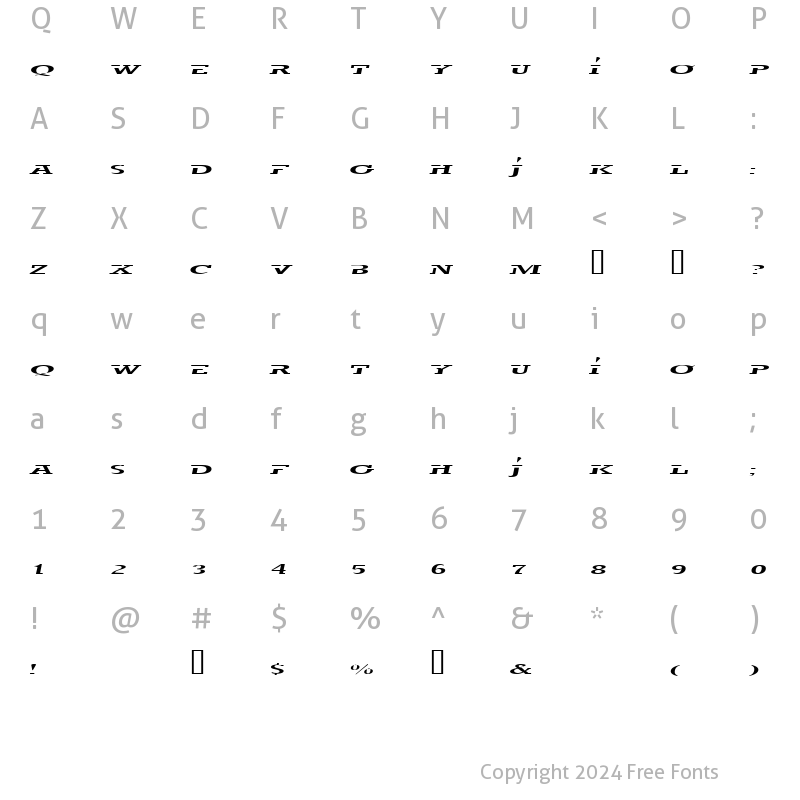 Character Map of trigan ThinItalic