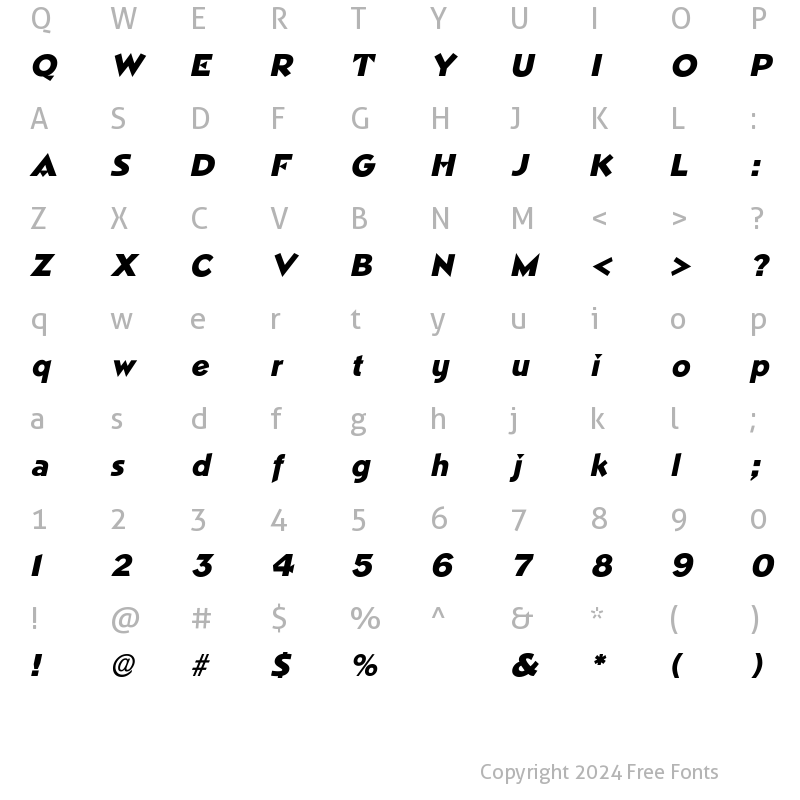 Character Map of Trimble Italic