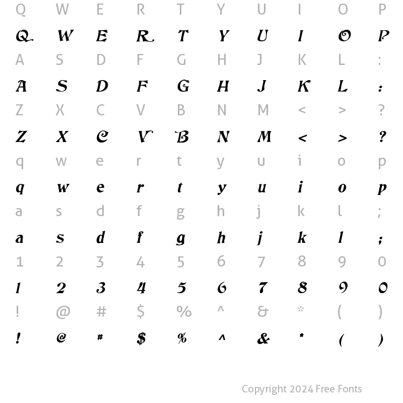 Character Map of Tringle Italic