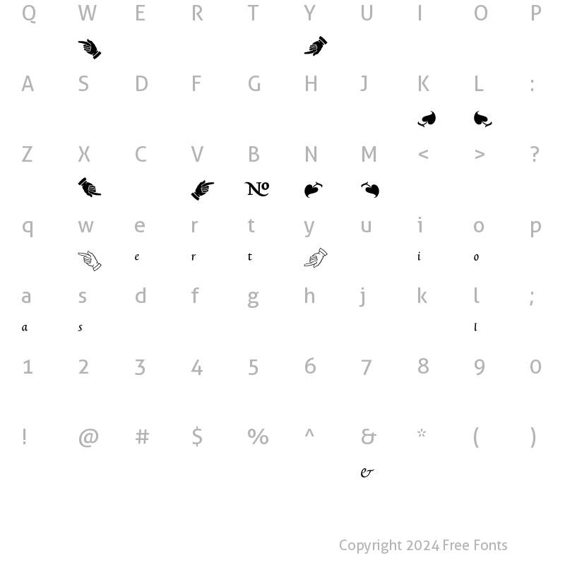 Character Map of TriniteNo1 Pi Italic