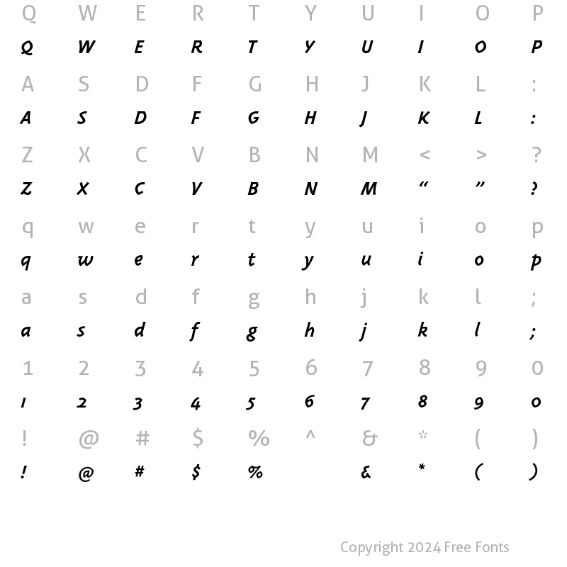 Character Map of TriplexItalicBold Regular