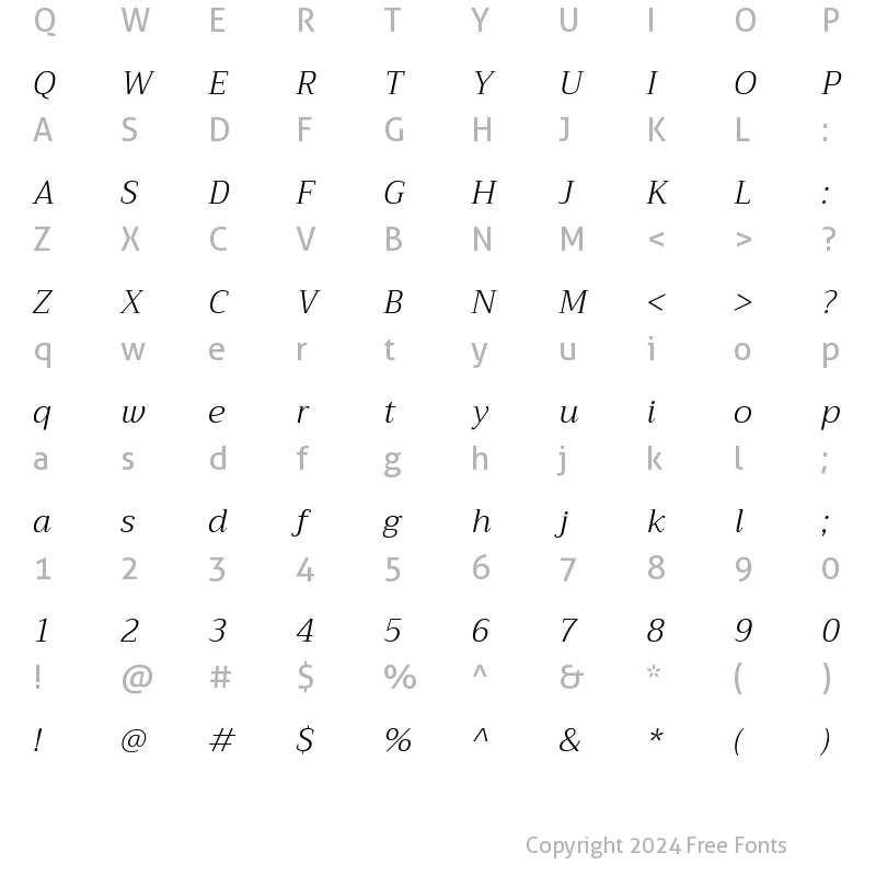 Character Map of Trirong Light Italic