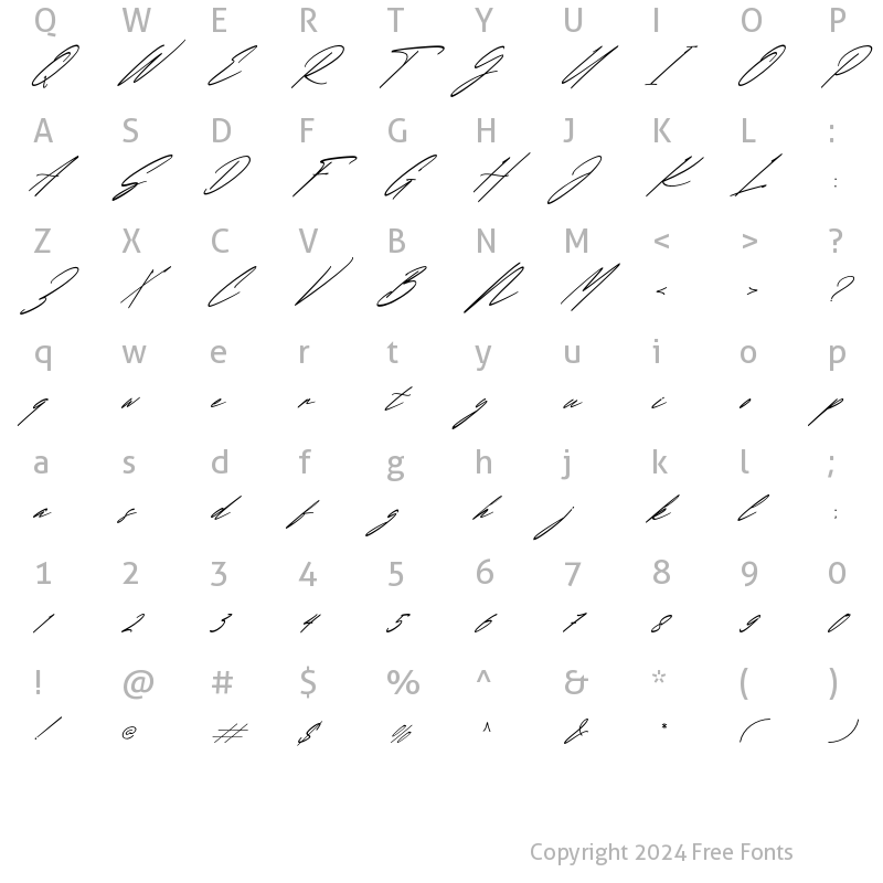 Character Map of Trishafira Reguler