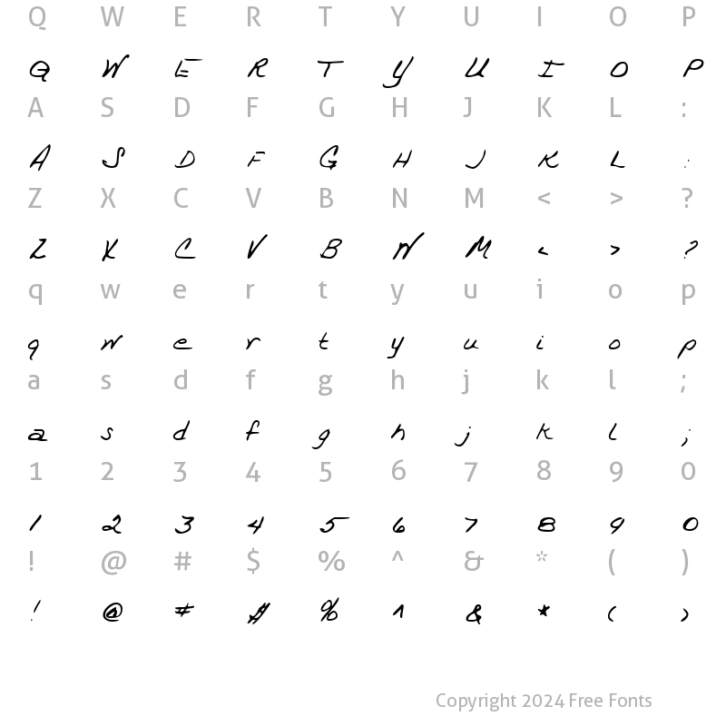 Character Map of TrixiesHand Regular