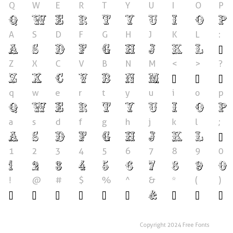 Character Map of Trocadero Regular