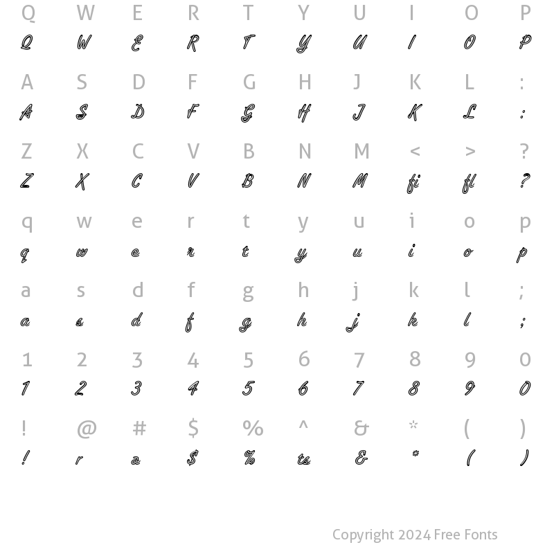 Character Map of Tropica Script LET Plain