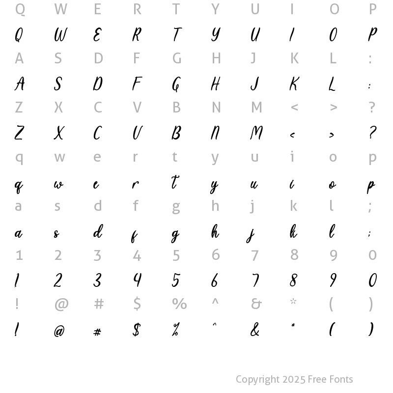 Character Map of Tropical Sweet Italic