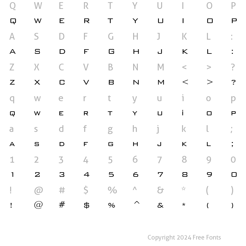 Character Map of TrSah BankGothic Lt BT Light