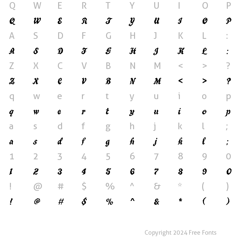 Character Map of True Grit ITC TT Regular