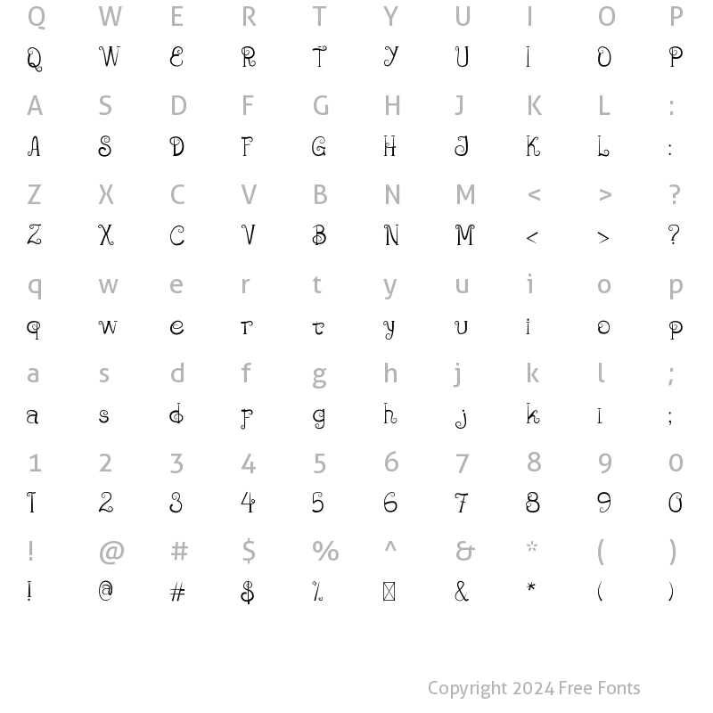 Character Map of True Love Regular