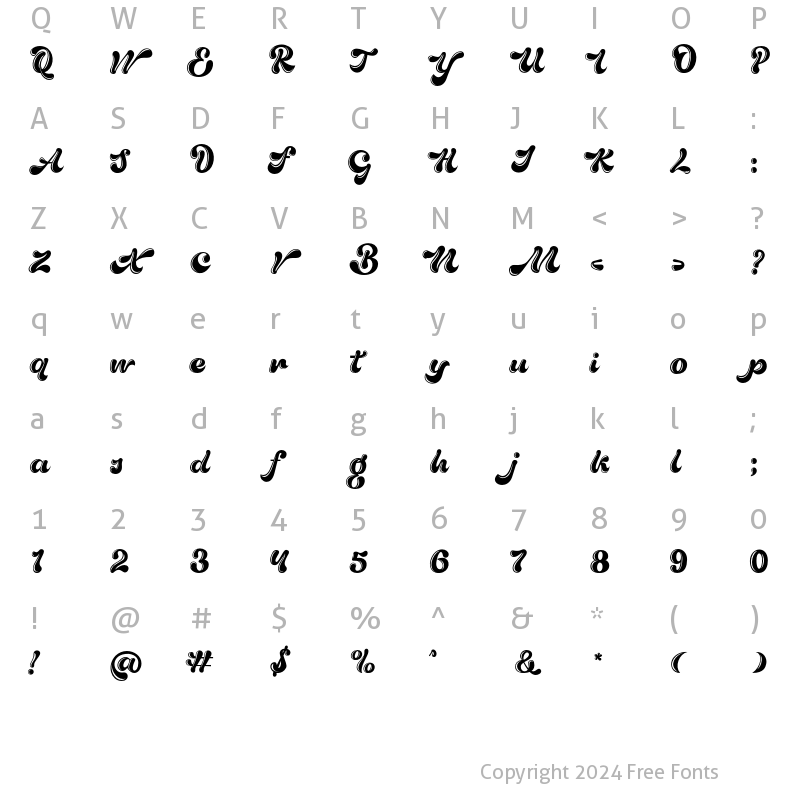 Character Map of True Retrotype Shine Regular