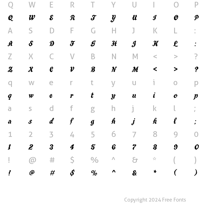 Character Map of TrueGritCTT Regular