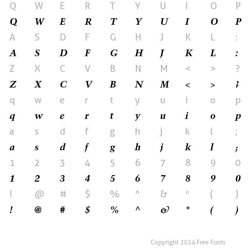 Character Map of Trump Mediaeval Bold Italic