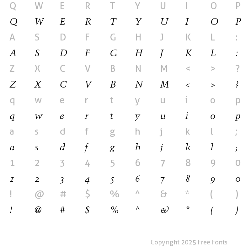 Character Map of Trump Mediaeval Old Style Figur Italic