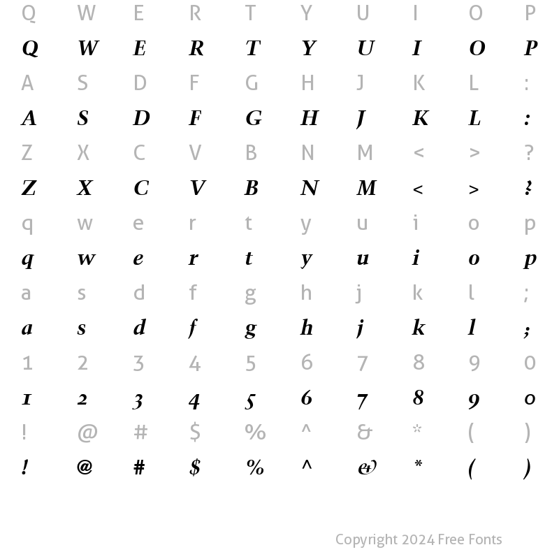 Character Map of Trump Mediaeval SC Bold Italic