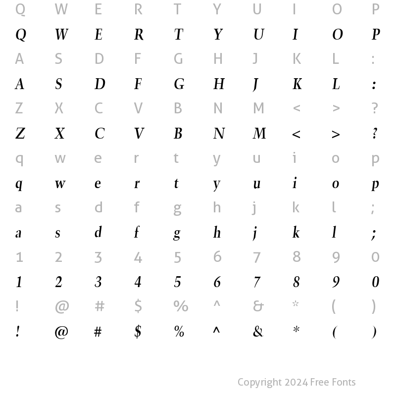 Character Map of TrumpetLite BoldItalic