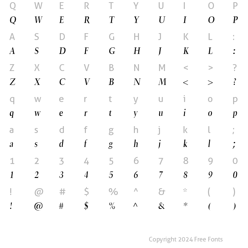 Character Map of TrumpetLite Italic