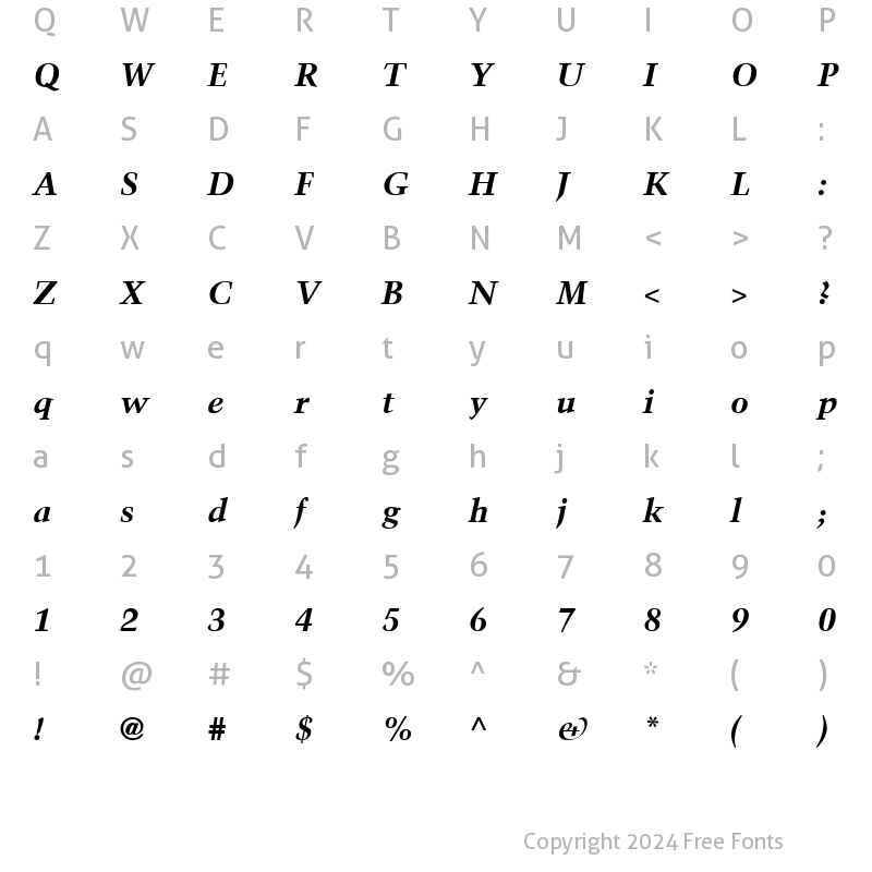 Character Map of TrumpMediaeval LT Bold Italic