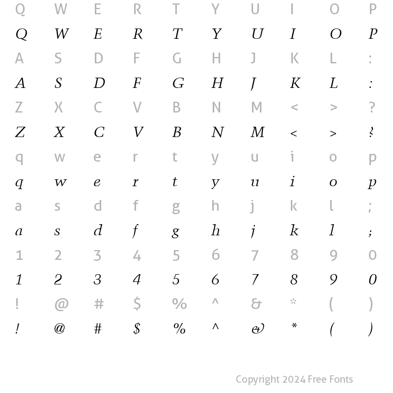 Character Map of TrumpMediaeval LT Italic