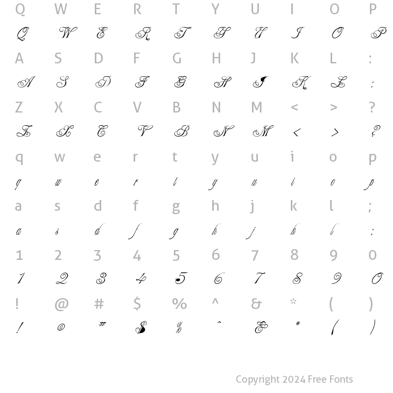 Character Map of Tsarine Anastasia Script Regular