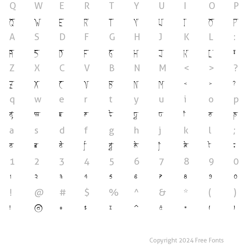 Character Map of Tsheg 5 Medium Medium