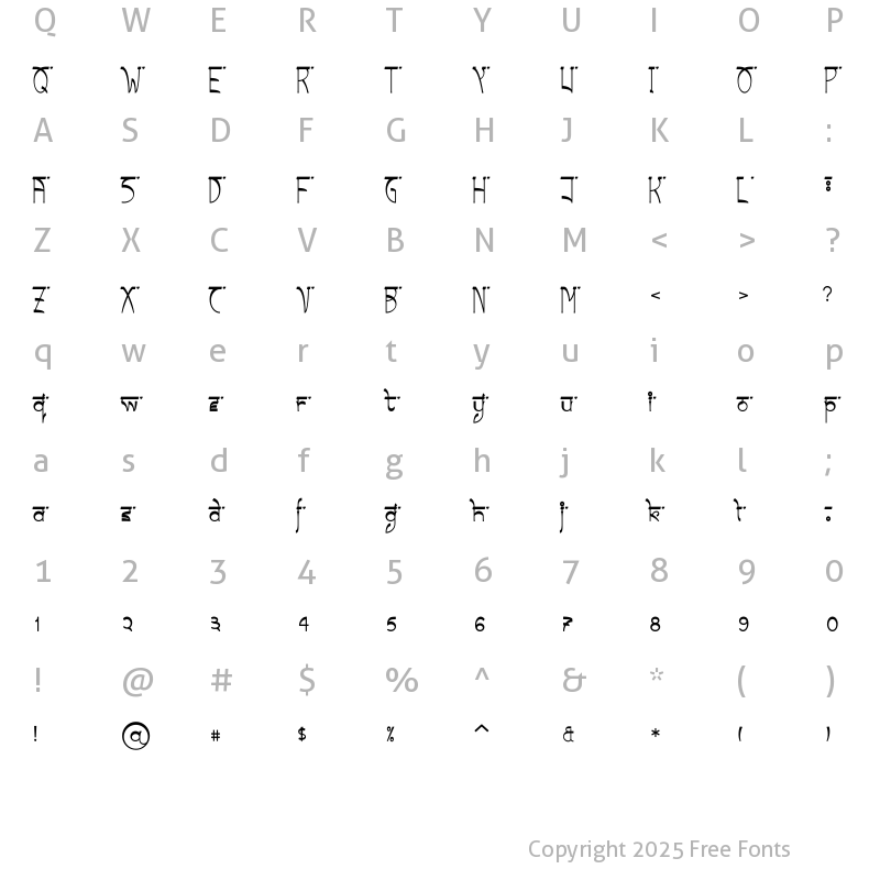 Character Map of Tsheg ascii 7 Bold Bold