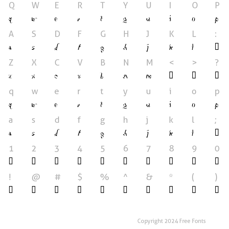 Character Map of Tshtars Regular