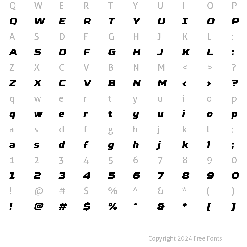 Character Map of TT Squares Black Italic