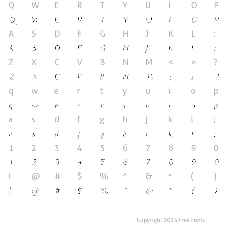 Character Map of TTRheostatFahrenheit Lite Italic