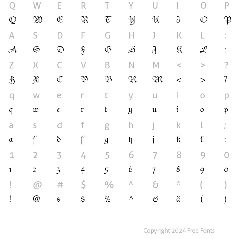 Character Map of Tudor Script Light SSi Light