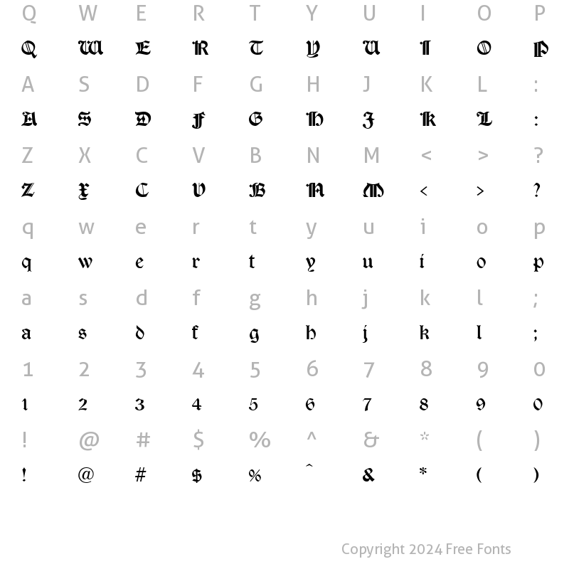 Character Map of Tudor Text Regular