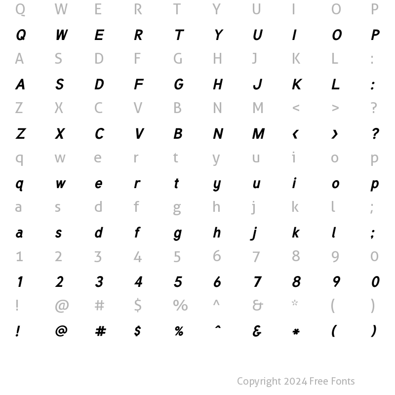 Character Map of Tuffy Bold-Italic