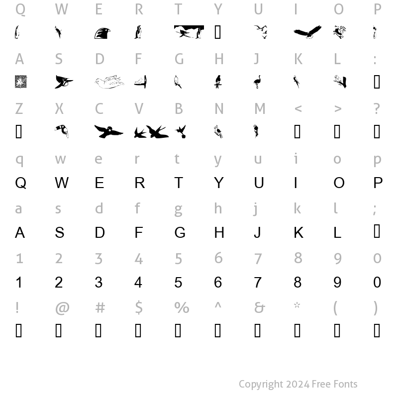 Character Map of tungfont bird Regular