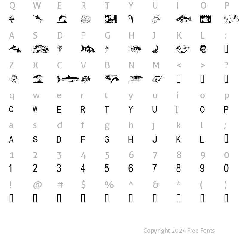 Character Map of tungfont fish Regular