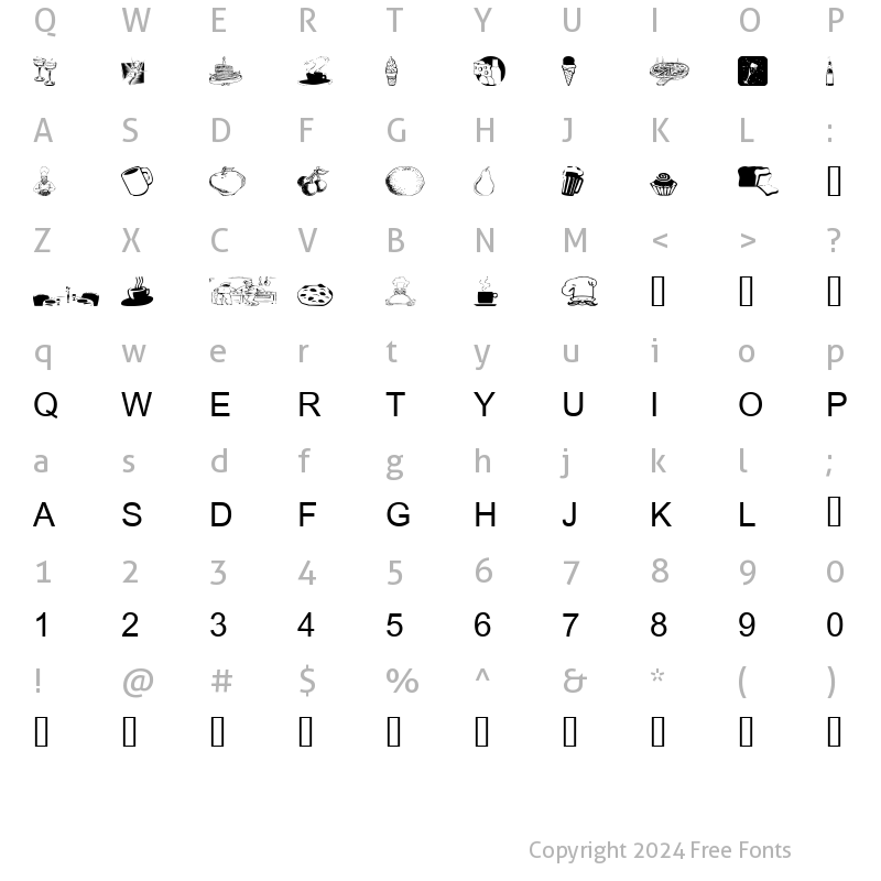 Character Map of tungfont food 001 Regular