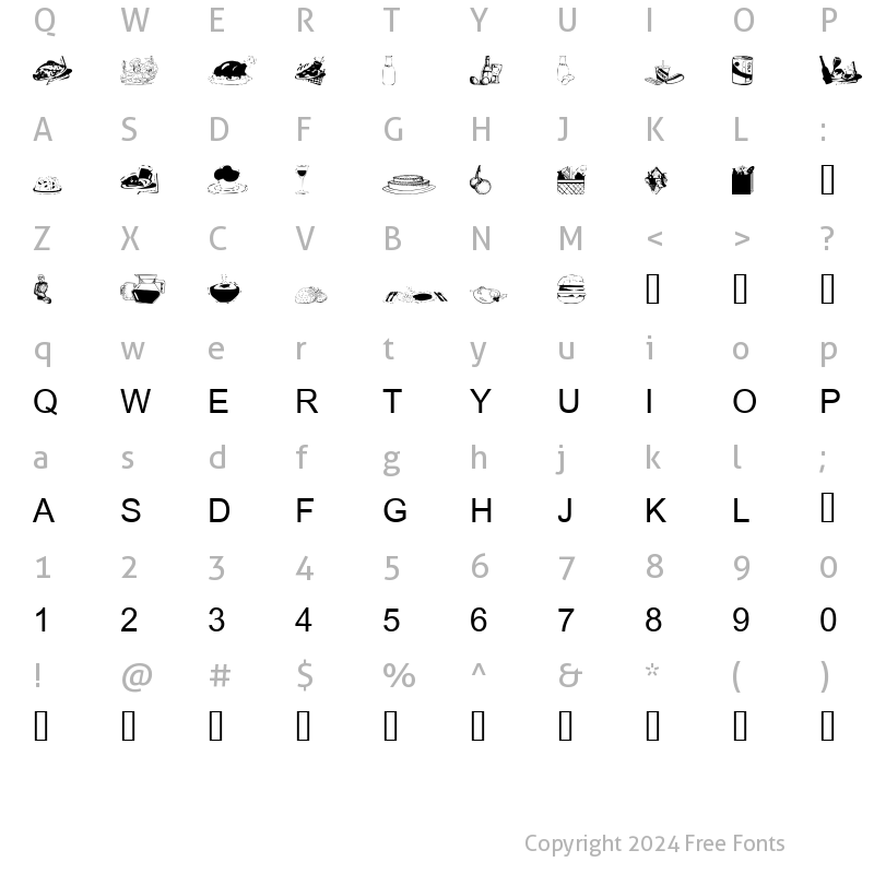 Character Map of tungfont food 002 Regular